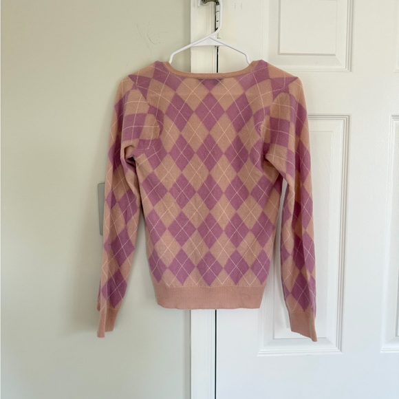 Pringle Of Scotland 100% Cashmere Pink Argyle Crew Neck Sweater Women S Preppy - Picture 5 of 8